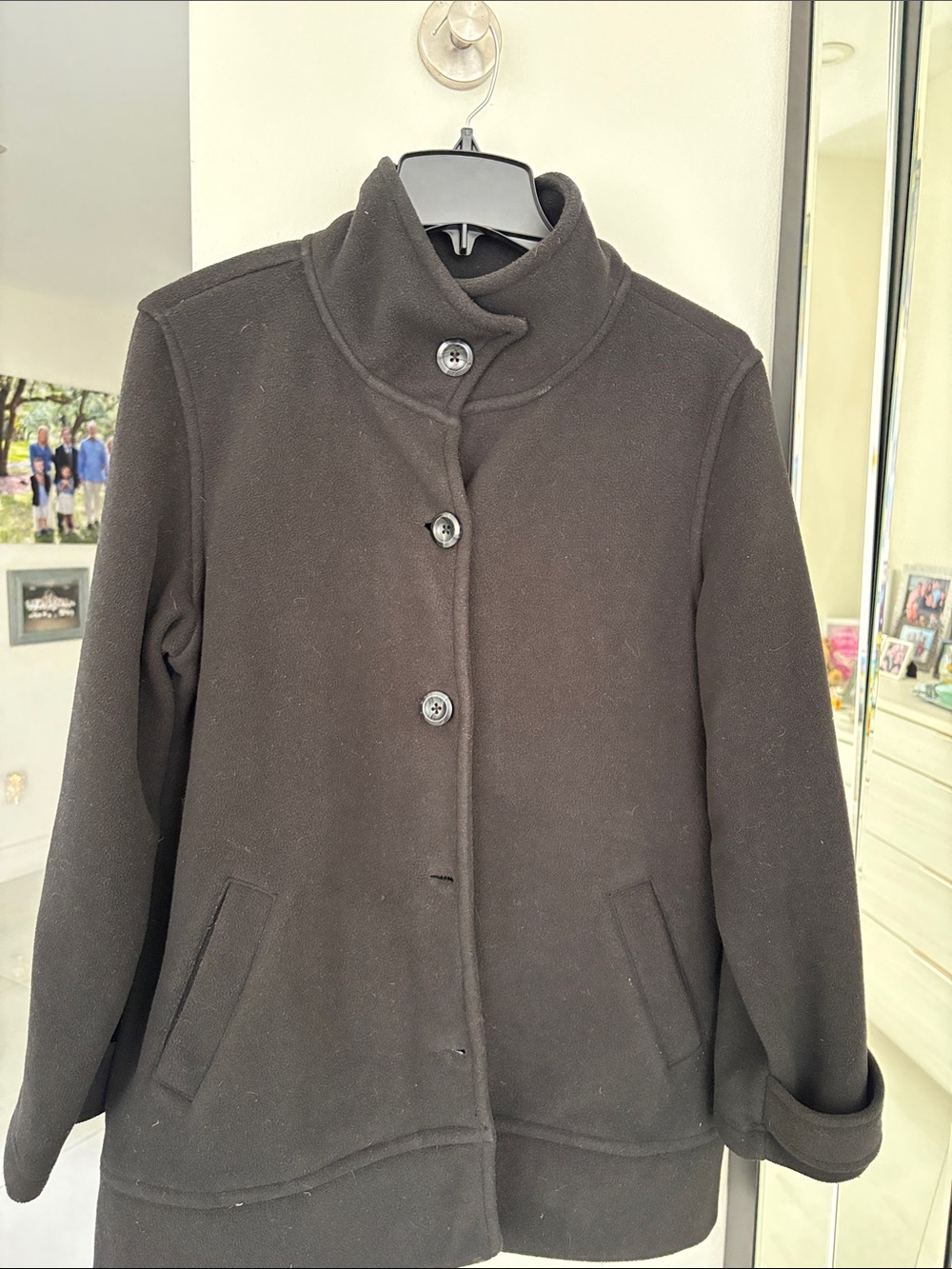 Women's Black Button-Up Pea Coat - Picture 8 of 9